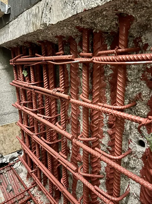 Rebar in shear wall coated with AMP-UP RB
