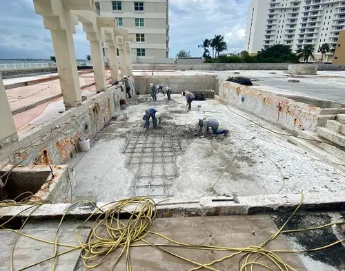Repairs being made to elevated swimming pool before NoCo corrosion protection